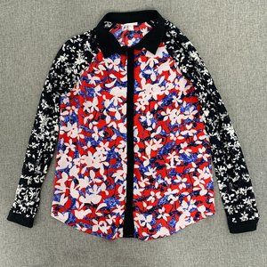 Peter Pilotto Button Down Floral‎ Blouse Red Black White Blue Lace Long Sleeves